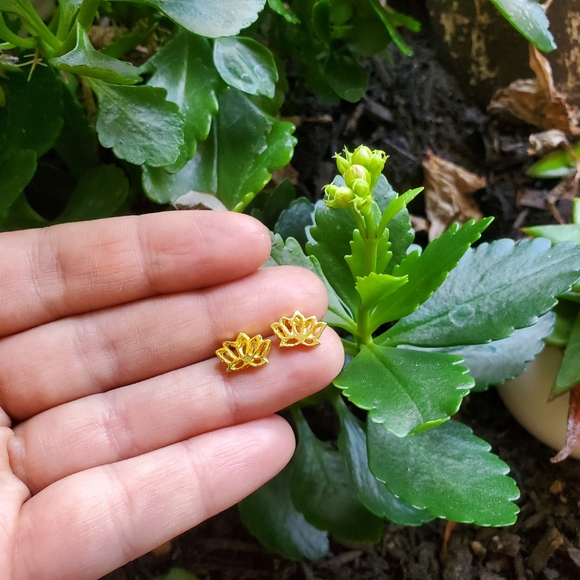 NWOT Gold Lotus Flower Studs - Picture 4 of 8
